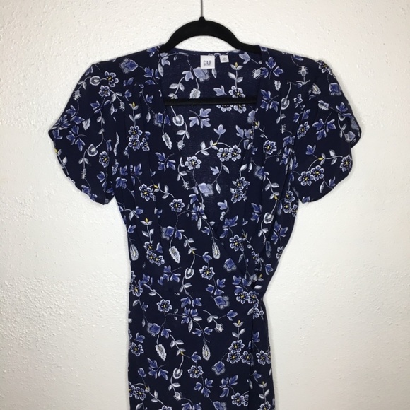 GAP Navy Floral Midi Wrap Dress XS - Picture 3 of 7